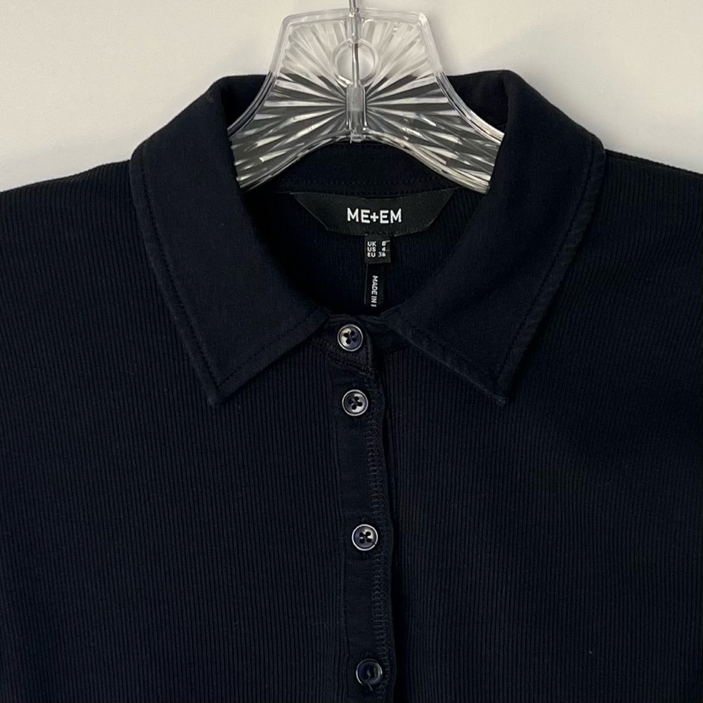 ME+EM Dark Blue Button Down Front Ribbed Polo - Picture 5 of 6